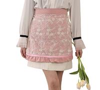 DNLKWGO Tablier court à taille florale pour la pâtisserie et le jardinage - Style brodé - Joli tablier pour femme, rose, taille unique