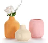 Dnnnii Lot de 3 vases Modernes en céramique colorée à Texture côtelée, décoration d'intérieur Minimaliste, Petits vases décoratifs pour Centre de Table, étagère, Dessus de Table - Toucher esthétique
