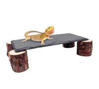 Dnoifne Plateforme de Baignade pour Reptiles - Roches en Ardoise avec Structure en Bois, Cachettes et Grottes pour Gecko Léopard, Accessoires de Terrarium pour Dragon Barbu, Python Royal, Tortue