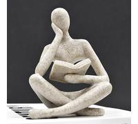 Dnoifne Statue de Femme Lisant en Grès, Sculpture Penseur, Ornement d'art Abstrait, Figurine Décorative Moderne, Idéale pour Salon, Chambre, Bureau, Étagère ou Table