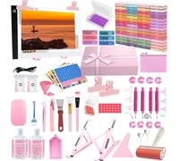 DNSGOOR 185Pcs Diamond Painting Accessoires,Boîte Diamond Painting Rangement, A4 LED Diamant Dimmable Light Pad Artisanat Diamond Pen Correction Craft Boîte de Rangement