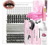 DNSGOOR Kit d'extension de Cils 212 Faux Cils avec Cils Inférieurs,Lash Bond and Seal,Dissolvant de Cils,Shampoing Cils,Brosse de Nettoyage,Une Fois Brosse Lash Brosses Pinces à Epiler