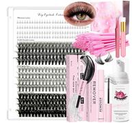 DNSGOOR Kit d'extension de Cils 336 Faux Cils avec Cils Inférieurs,Lash Bond and Seal,Dissolvant de Cils,Shampoing Cils,Brosse de Nettoyage,Une Fois Brosse Lash Brosses Pinces à Epiler
