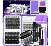 DNSGOOR Kit d'extension de cils à faire soi-même - 847 pièces - Courbure D avec cils inférieurs - Ensemble d'extension de cils individuels avec boîte de rangement miroir - Pince à épiler et pinceau