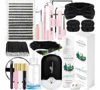 DNSGOOR Kit D'extension de Cils DIY 280 PCS 9-16mm 40D Cils En Grappe 200ml/6.7fl.oz Nettoyant Pour Cils Shampooing Pour Cils Mini USB Ventilateur de Cils Portable Adhésif et Scellant
