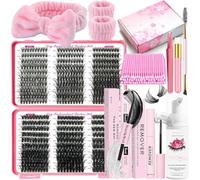 DNSGOOR Kit d'extensions de cils DIY - 590 pièces D Curl - Colle et scellant - Shampoing pour cils - Brosse de nettoyage - Bandeau - Poignet - Pince à épiler - Pinceau applicateur (LASH01)