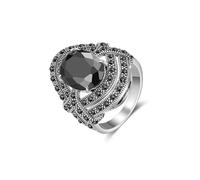dnswez Bagues noires pour femme - Large bague vintage en onyx noir - Bague tendance - Bague cocktail - Bijoux rétro en marcassite, Cuivre, Onyx