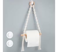 Dntorx Porte-rouleau de papier toilette sans perçage - Style vintage - En bois - Avec corde - Avec crochet - Décoration de salle de bain