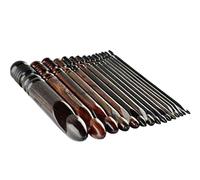 DnU Avenue Rosewood Lot de 15 crochets ergonomiques de 3,5 mm à 25 mm, crochets en bois pour mains arthritiques, organiseur de crochets pour tricot et crochet, poignée douce, finition bois, marron
