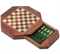 DnU Avenue Wooden Octagonal Magnetic Chess Board 9 Inches. Upgraded Version Travel Chess Set.