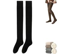 Dnyun Women Thigh High Socks, Thigh High Winter Stockings for Women, High Top Fleece Lined Thick over the Knee Socks (Black)