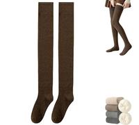 Dnyun Women Thigh High Socks, Thigh High Winter Stockings for Women, High Top Fleece Lined Thick over the Knee Socks (Coffee)