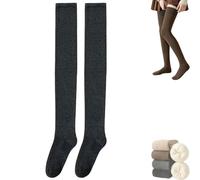 Dnyun Women Thigh High Socks, Thigh High Winter Stockings for Women, High Top Fleece Lined Thick over the Knee Socks (Dark Gray)