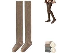 Dnyun Women Thigh High Socks, Thigh High Winter Stockings for Women, High Top Fleece Lined Thick over the Knee Socks (Light coffee)