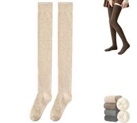 Dnyun Women Thigh High Socks, Thigh High Winter Stockings for Women, High Top Fleece Lined Thick over the Knee Socks (Oatmeal)