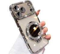 Dnyun Women's Phone Case with Mirror & Stand for iPhone, Magnetic Mirror Stand for iPhone Phone Case, Electroplated Diamond Edged for iPhone 17/17 Pro/17 Promax/17 Air (Silver,17)