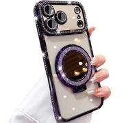 Dnyun Women's Phone Case with Mirror & Stand for iPhone, Magnetic Mirror Stand for iPhone Phone Case, Electroplated Diamond Edged for iPhone 17/17 Pro/17 Promax/17 Air (Purple,17)