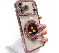 Dnyun Women's Phone Case with Mirror & Stand for iPhone, Magnetic Mirror Stand for iPhone Phone Case, Electroplated Diamond Edged for iPhone 17/17 Pro/17 Promax/17 Air (Pink,17Air)