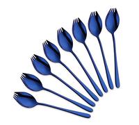 Do Buy Cuillère Fourchette Couteau 3 en 1 Camping Couverts, Plein Air Escalade Montagne Voyage 18/10 Inoxydable, Robuste, Léger - Lot de 8 (Bleu)