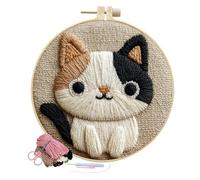 Do It Yourself Punch Needle Kit de broderie interactif avec motif de chat mignon | Kit d'aiguilles de poinçon pour adultes - Pour gérer le stress et la liaison parent-enfant pour les enfants et les