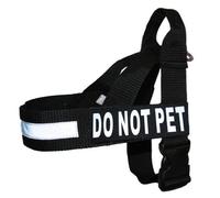 Do Not Pet Service de sangle en nylon Harnais pour chien Sans tirer Guide assistance est livré avec 2 réfléchissant NE pas pour animal domestique amovible Velcro patches. Mesurez votre chien avant de passer Commande., Small Fits Girth 20-25", noir
