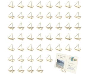 Doafoce 50 Pièces Porte Photo Pince Mini Support Carte Triangle Porte Nom Table Marque Place Mariage Porte Menu Porte-Cartes pour Mariage Fête Bureau (Doré)
