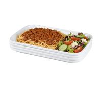Doafoce Lot de 4 Assiette Rectangulaire Blanche Petit Plateau Plastique Melamine Assiettes Plates Vaisselle pour Gâteau, Dessert, Salade, Sushi, Buffets, Antipasti, 19 x 12 cm