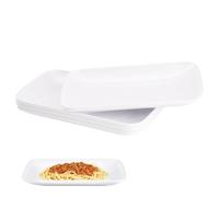 Doafoce Lot de 4 Assiette Rectangulaire Plastique Petit Plateau Melamine Assiettes Plates Blanche Vaisselle pour Antipasti, Gâteau, Sushis, Buffets, Dessert, 21,7 x 13,4 cm