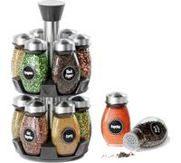 Doaizer Étagère à épices moderne argentée - Tour de rangement rotative pour herbes et épices avec 12 bocaux en verre (15,24 cm (l) x 15,24 cm (P) x 27 cm (H) pour la cuisine, la préparation des