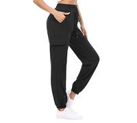 Doaraha Pantalon Jogging Femme en Coton Large avec 4 Poches Léger Confortable et Agréable à Porter Idéal pour Sport Yoga et Fitness en Hiver Noir Grande Taille M