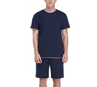Doaraha Pyjama Court pour Homme en Coton d'été à Manches Courtes Pyjama col Rond Deux pièces vêtements de Nuit vêtements de Nuit Confortable Doux,B Bleu,S