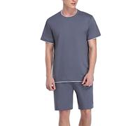 Doaraha Pyjama Court pour Homme en Coton d'été à Manches Courtes Pyjama col Rond Deux pièces vêtements de Nuit vêtements de Nuit Confortable Doux,B Gris,S