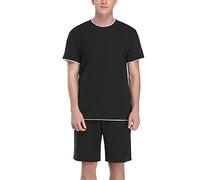 Doaraha Pyjama Court pour Homme en Coton d'été à Manches Courtes Pyjama col Rond Deux pièces vêtements de Nuit vêtements de Nuit Confortable Doux,B Noir,XXL