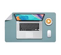 DOBAOJIA Sous-Main Bureau, Tapis de Bureau, Tapis de Clavier et Souris, Tapis de Portable, Pad Écriture, Mouse Pad, pour Bureau/Maison/Gaming, Double Face en Cuir PU 60 x 35cm (Vert Grisâtre/Gris)