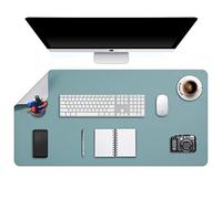 DOBAOJIA Sous-Main Bureau, Tapis de Bureau, Tapis de Clavier et Souris, Tapis de Portable, Pad Écriture, Mouse Pad XL, pour Bureau/Maison/Gaming, Double Face en Cuir PU 120 x 60cm (Vert Grisâtre/Gris)