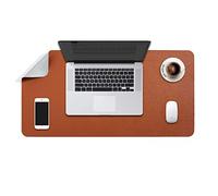 DOBAOJIA Sous-Main Bureau, Tapis de Bureau, Tapis de Clavier et Souris, Tapis de Portable, Pad Écriture, Mouse Pad XL, pour Bureau/Maison/Gaming, Double Face en Cuir PU 70 x 35cm (Brun/Gris)