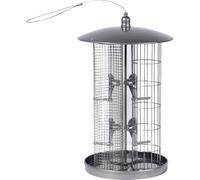 dobar 11515 Grande Mangeoire Multifonctionnelle - Mangeoire à Oiseaux avec 3 Silos Mangeoire en Métal à Suspendre - Colonne Mangeoire à Oiseaux pour Noix/Dumplings/Graines, Ø 21,5 x 36,5 cm, Gris