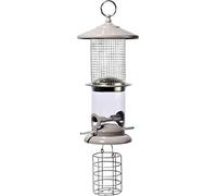 dobar 11524 Grand Distributeur de Nourriture Multifonction pour Oiseaux, mangeoire en métal XL pour Oiseaux Sauvages, 16 x 16 x 50 cm, Gris Marron Moderne