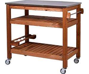 dobar 35540FSCe Desserte à roulettes d'extérieur avec Plateau en Acier Inoxydable 94 x 58 x 90 cm Pin Marron