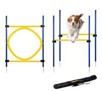 dobar® 50808 Agility Kit d'obstacles d'agility 3 pièces pour Chiens - Barres de Saut Bicolores pour l'entraînement - Entraînement de dextérité en kit - Hauteur 100 cm - Bleu/Jaune