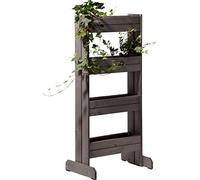 dobar 58373FSCe Jardinière Verticale en Bois Massif avec 4 bacs à Plantes, pour Jardin, terrasse, Balcon avec Film de Plantation Anthracite 55 x 40 x 125 cm