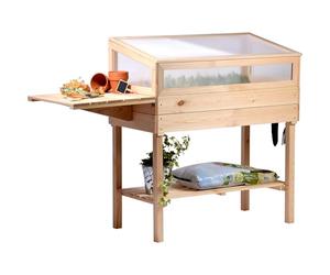 dobar® 58395e Jardinière surélevée en Bois Massif, Taille L, avec Fixation au Cadre Froid, avec étagère et Table Pliable, 150 x 50 x 107 cm, Naturel