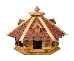 dobar 98710e Rustique Mangeoire im Block Style Maison de Campagne Nichoir avec Toit en Bitume, Rouge avec 6 Trous Diamètres différents, pin, XL, Rouge