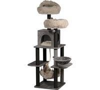 dobar® Arbre à Chat Sophie XL en Bois avec Housses Anthracite et Amovibles - Meuble Stable pour Chat pour l'entretien et Le Sommeil - 50 x 50 x 160 cm