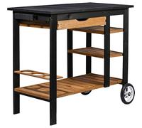 dobar Chariot de Barbecue d'extérieur avec tiroir et étagère de Rangement - Chariot de Barbecue sur roulettes avec poignée et Porte-Bouteille - Table de Barbecue pour terrasse et Jardin - Noir/Marron