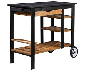 dobar Chariot de Barbecue d'extérieur avec tiroir et étagère de Rangement - Chariot de Barbecue sur roulettes avec poignée et Porte-Bouteille - Table de Barbecue pour terrasse et Jardin - Noir/Marron