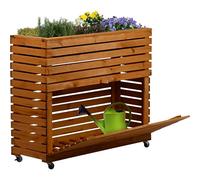 dobar® Grande Plate-Bande surélevée Rolla en Bois Massif avec roulettes Taille XL Jardinière surélevée avec Compartiment de Rangement 72 x 32,5 x 78 cm Marron