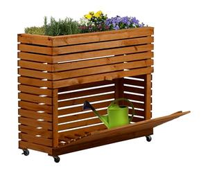 dobar® Grande Plate-Bande surélevée Rolla en Bois Massif avec roulettes Taille XL Jardinière surélevée avec Compartiment de Rangement 72 x 32,5 x 78 cm Marron