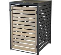 dobar® Green Label Cache-poubelles 1 pièce 240 l en Bois Anthracite/Noir en kit - Cache-poubelles avec Couvercle et Porte battante Bicolore - 77 x 87 x 121 cm