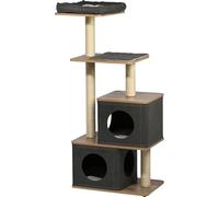 dobar® Hannah Arbre à Chat en Bois avec Troncs en sisal et Housse Anthracite - Meuble pour Chat avec Grotte Douillette - 58 x 38 x 133 cm